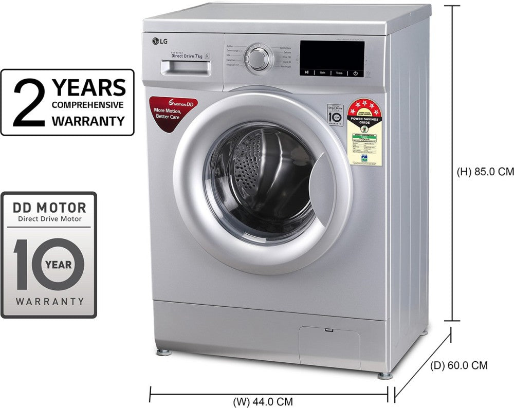 LG 7 kg Fully Automatic Front Load Washing Machine with In-built Heater Silver - FHM1207ADL