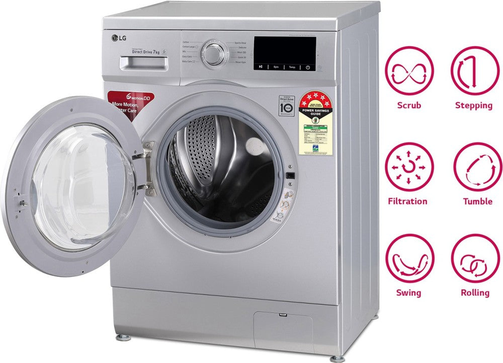 LG 7 kg Fully Automatic Front Load Washing Machine with In-built Heater Silver - FHM1207ADL