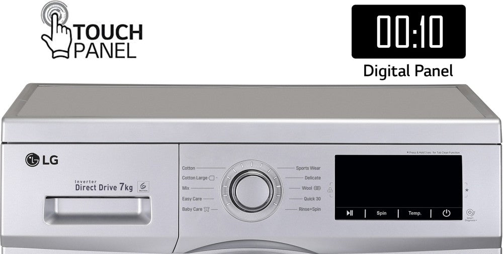 LG 7 kg Fully Automatic Front Load Washing Machine with In-built Heater Silver - FHM1207ADL