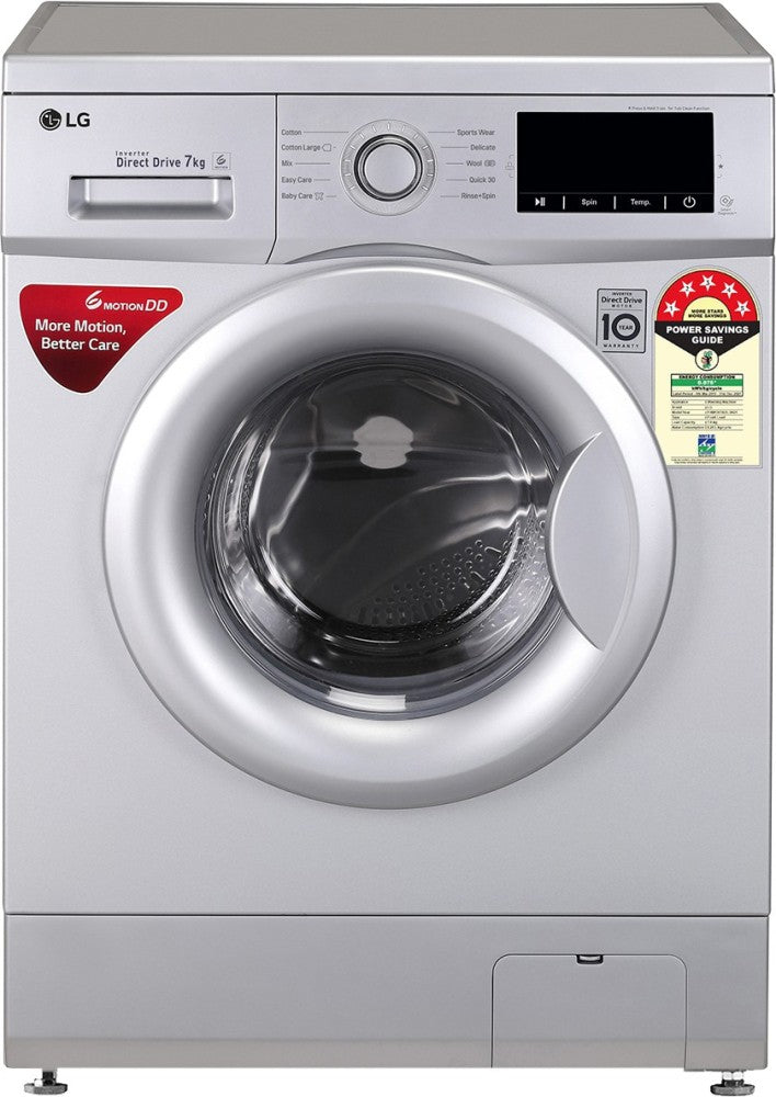 LG 7 kg Fully Automatic Front Load Washing Machine with In-built Heater Silver - FHM1207ADL