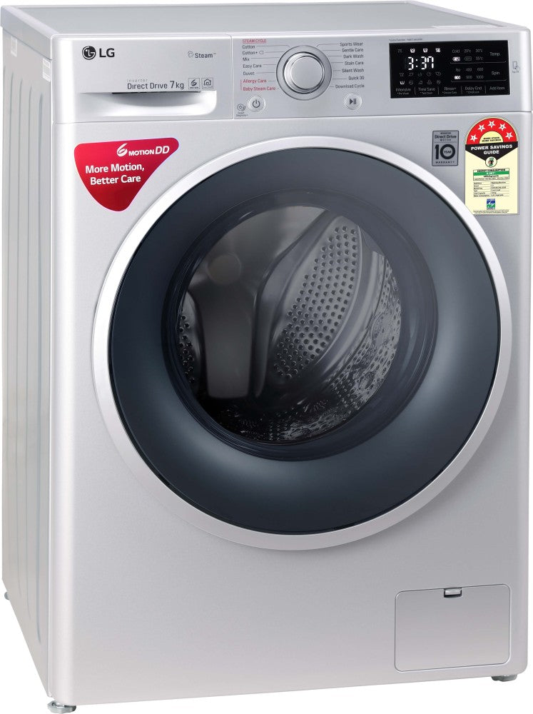 LG 7 kg With Steam Fully Automatic Front Load Washing Machine with In-built Heater Silver - FHT1207ZNL