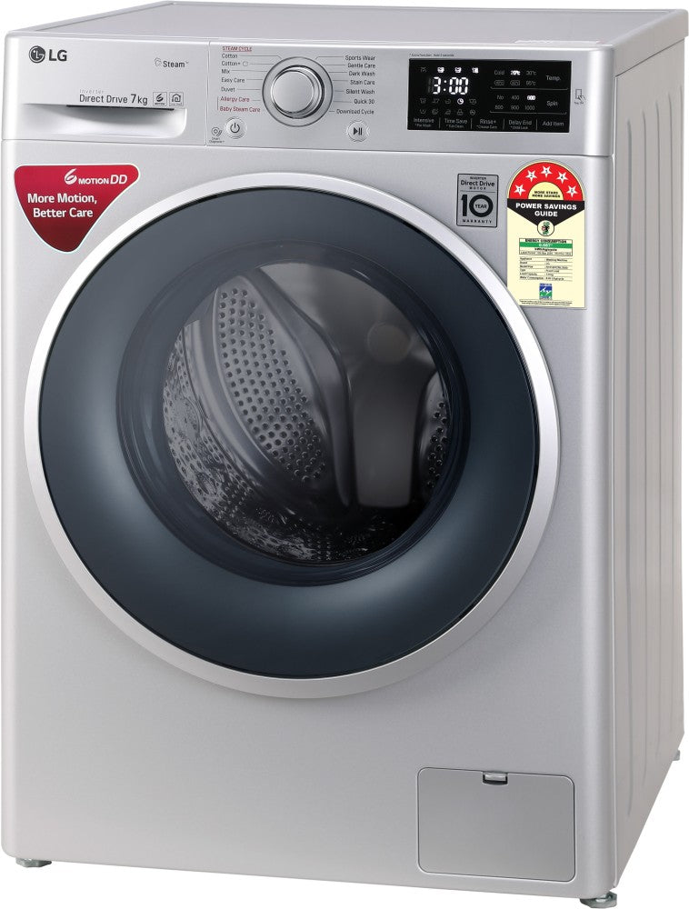 LG 7 kg With Steam Fully Automatic Front Load Washing Machine with In-built Heater Silver - FHT1207ZNL