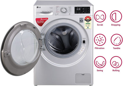 LG 7 kg With Steam Fully Automatic Front Load Washing Machine with In-built Heater Silver - FHT1207ZNL