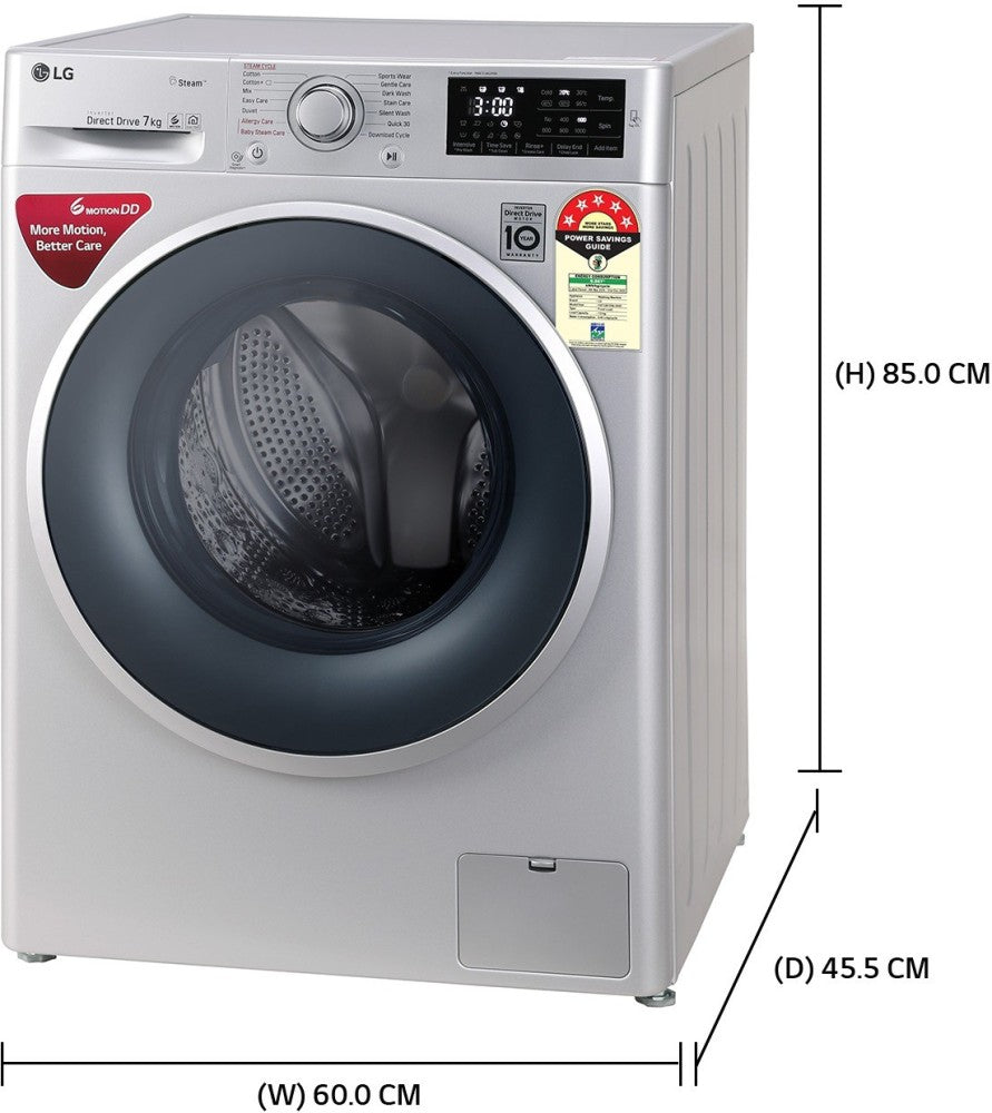 LG 7 kg With Steam Fully Automatic Front Load Washing Machine with In-built Heater Silver - FHT1207ZNL