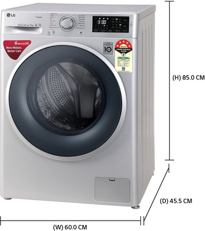 LG 7 kg With Steam Fully Automatic Front Load Washing Machine with In-built Heater Silver - FHT1207ZNL