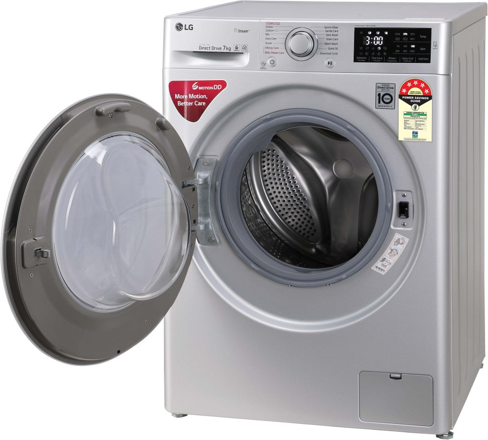 LG 7 kg With Steam Fully Automatic Front Load Washing Machine with In-built Heater Silver - FHT1207ZNL