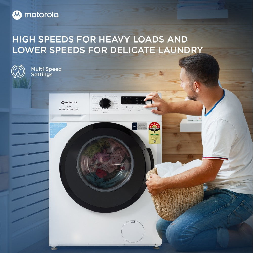 MOTOROLA 7 kg 5 Star Rating Garment Sterilization Fully Automatic Front Load Washing Machine with In-built Heater White - 70FLAM5W