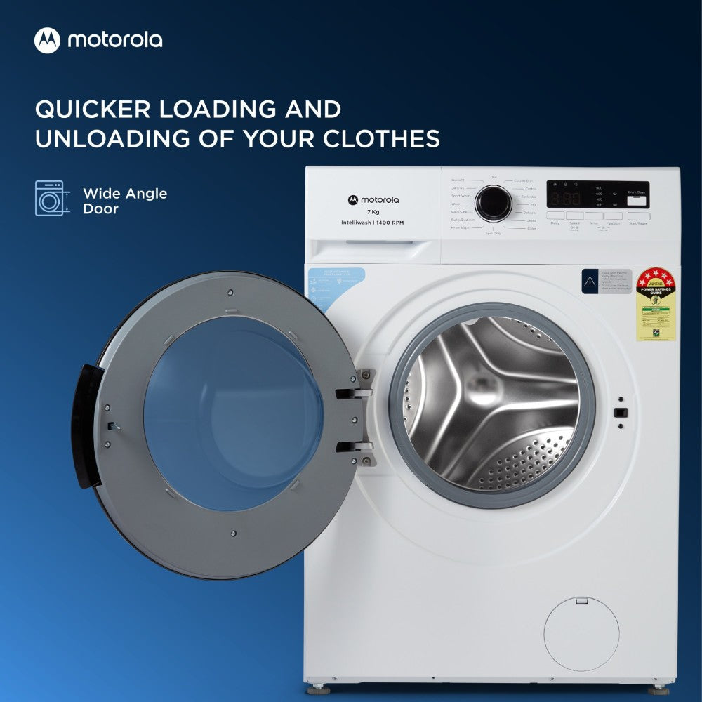 MOTOROLA 7 kg 5 Star Rating Garment Sterilization Fully Automatic Front Load Washing Machine with In-built Heater White - 70FLAM5W