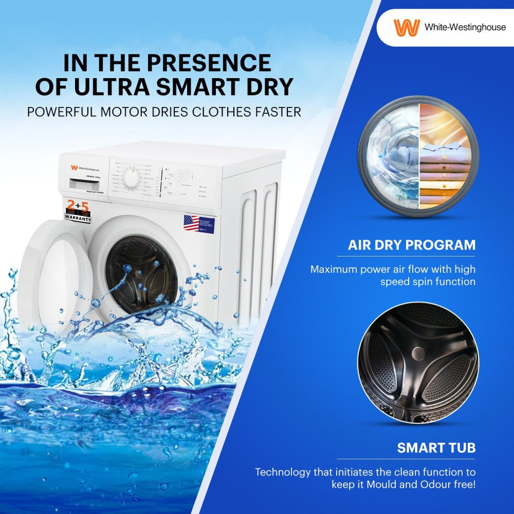 White Westinghouse (Trademark by Electrolux) 8.5 kg Fully Automatic Front Load Washing Machine with In-built Heater White - HDF8500