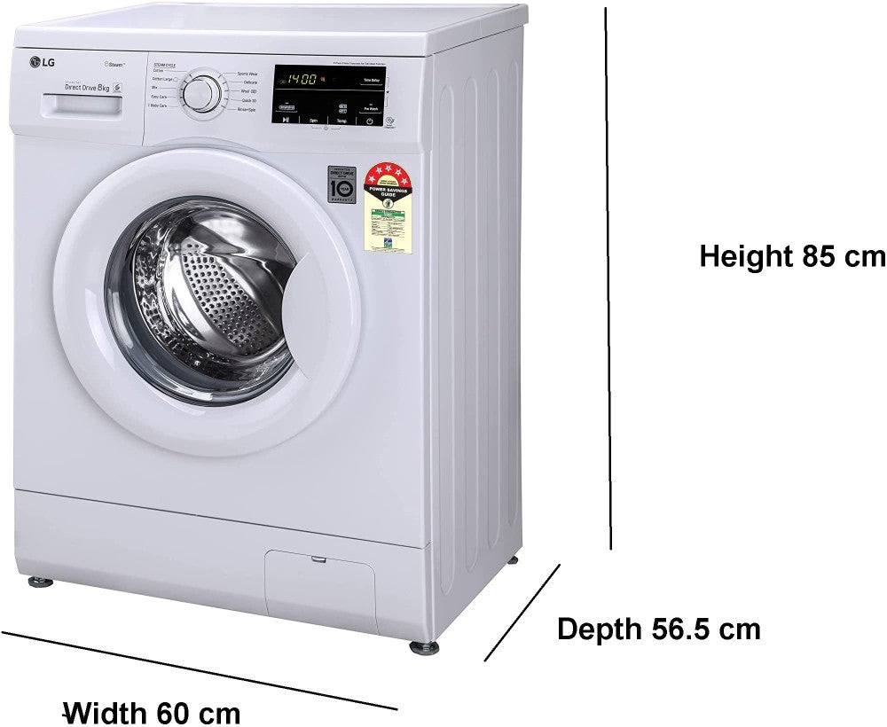 LG 8 kg Steam Fully Automatic Front Load Washing Machine with In-built Heater White - FHM1408BDW