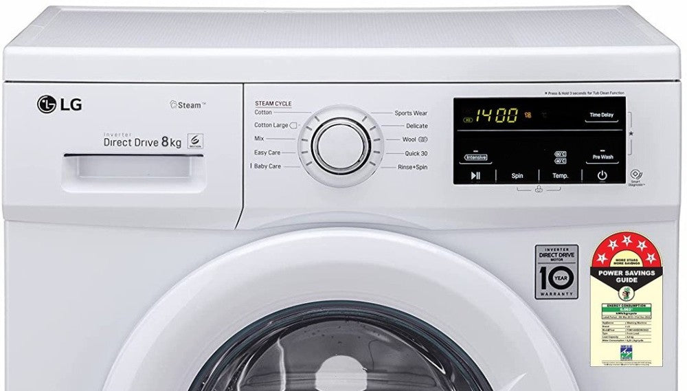 LG 8 kg Steam Fully Automatic Front Load Washing Machine with In-built Heater White - FHM1408BDW