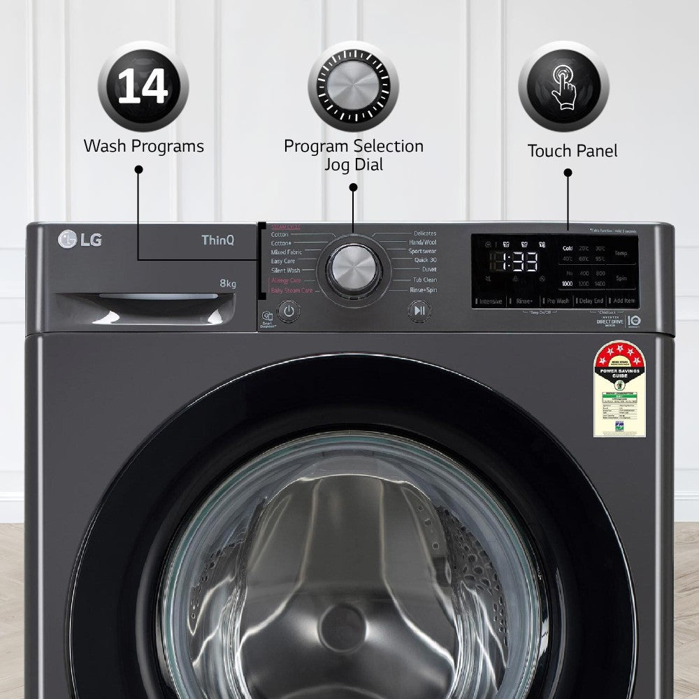 LG 8 kg AI Direct Drive Technolog Fully Automatic Front Load Washing Machine Black - FHP1208Z3M