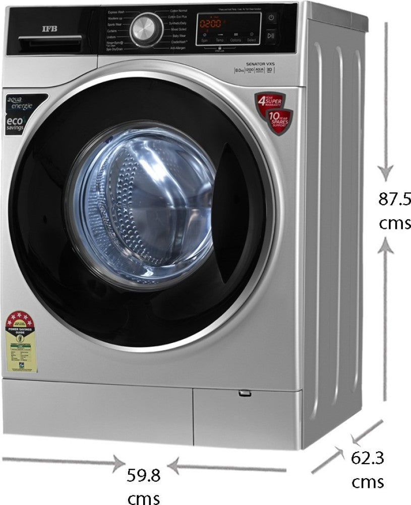 IFB 8 kg Fully Automatic Front Load Washing Machine with In-built Heater Silver - Senator VXS