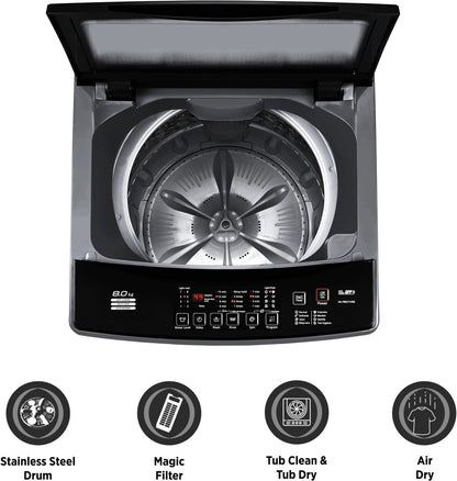 Panasonic 8 kg 5 Star AquaBeat Wash Fully Automatic Top Load Washing Machine Grey - NA-F80LF1HRB