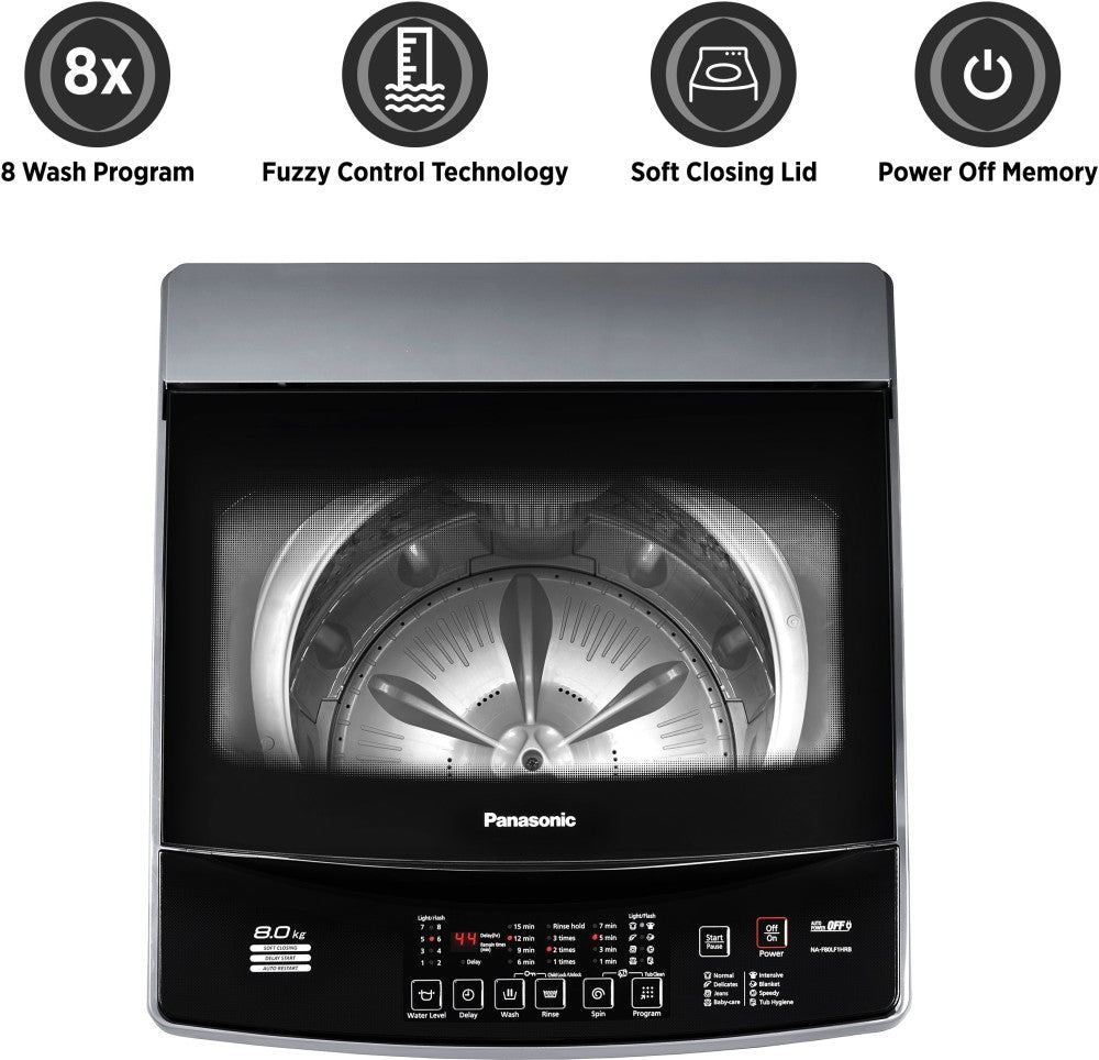 Panasonic 8 kg 5 Star AquaBeat Wash Fully Automatic Top Load Washing Machine Grey - NA-F80LF1HRB