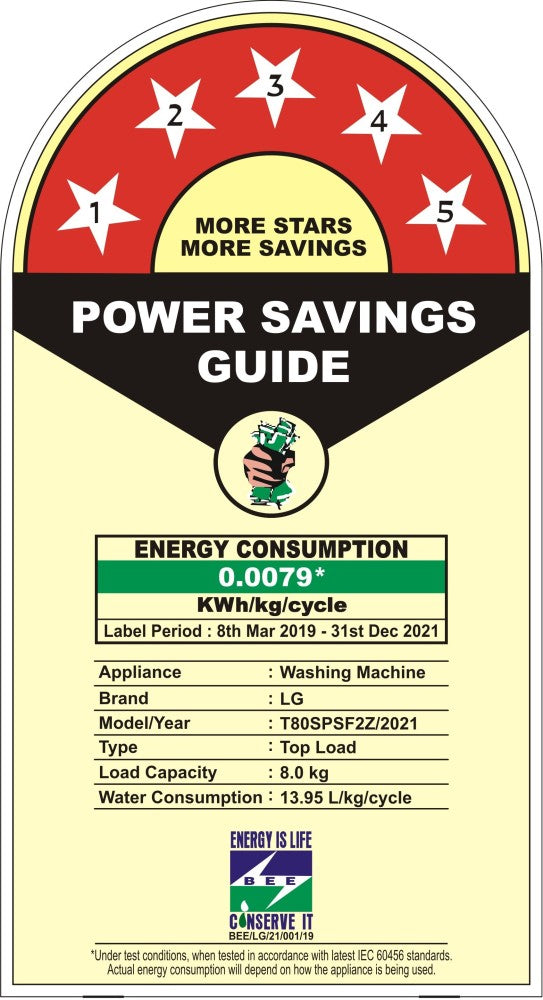 एलजी 8 किलो 5 स्टार फुली ऑटोमैटिक टॉप लोड वॉशिंग मशीन सिल्वर - T80SPSF2Z