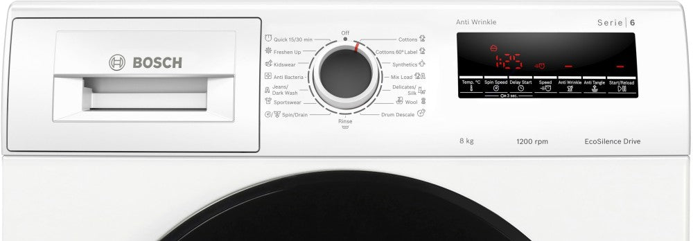 BOSCH 8 kg AntiTangle,AntiVibration,1200RPM Fully Automatic Front Load Washing Machine with In-built Heater White - WAJ2426MIN