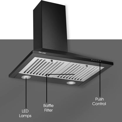 ONLINE Allia Chimney 60 Cms, Push Control, BAFFLE FILTER, 1 Year General Warranty Wall Mounted Chimney - Black 800 CMH