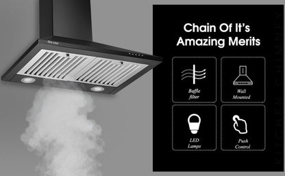 ONLINE Allia Chimney 60 Cms, Push Control, BAFFLE FILTER, 1 Year General Warranty Wall Mounted Chimney - Black 800 CMH