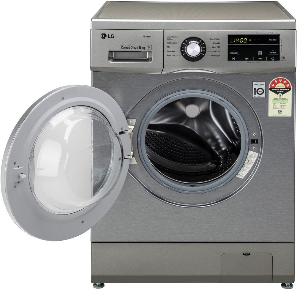 LG 9 kg With Smart Diagnosis Fully Automatic Front Load Washing Machine with In-built Heater Grey, Silver - FHM1409BDP