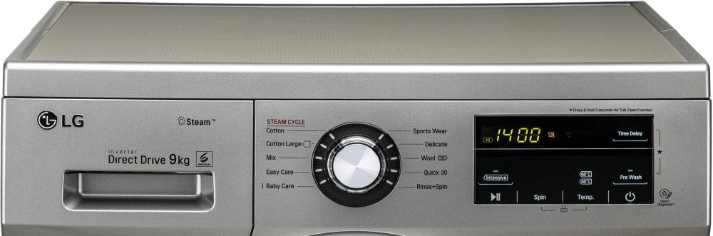 LG 9 kg With Smart Diagnosis Fully Automatic Front Load Washing Machine with In-built Heater Grey, Silver - FHM1409BDP