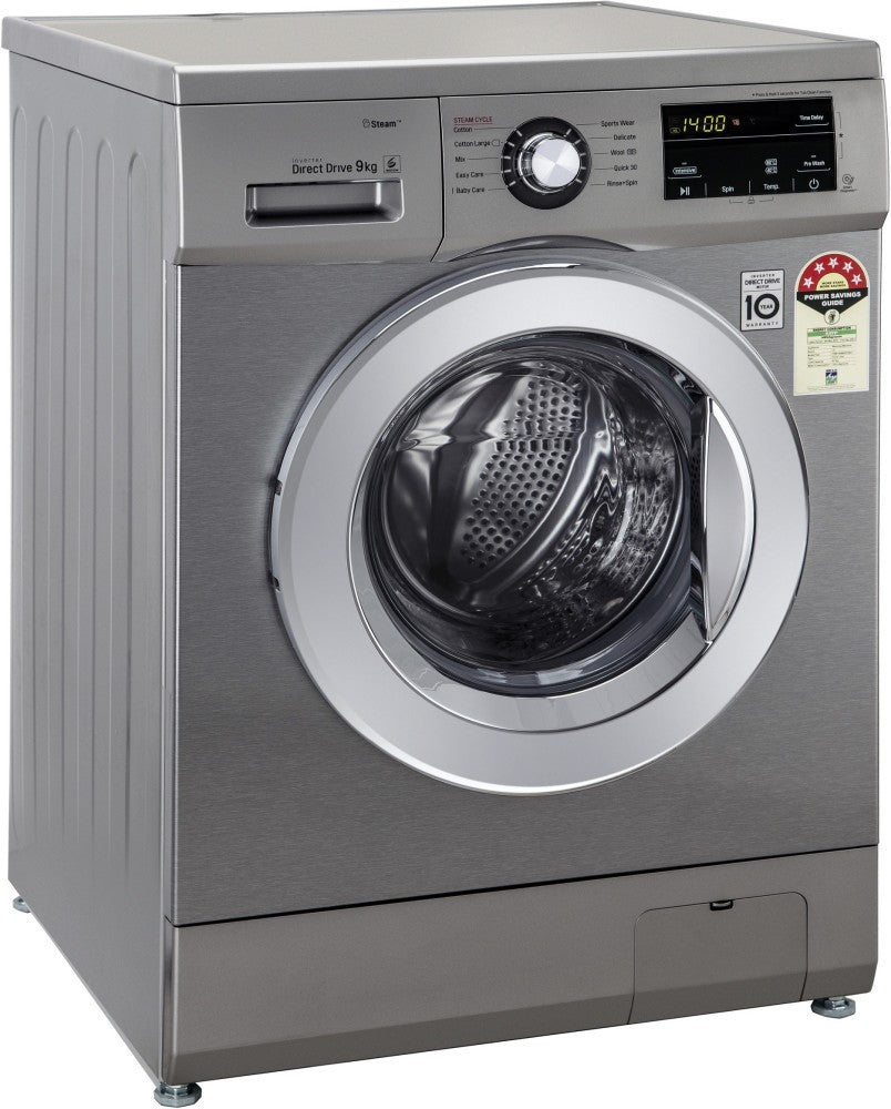 LG 9 kg With Smart Diagnosis Fully Automatic Front Load Washing Machine with In-built Heater Grey, Silver - FHM1409BDP