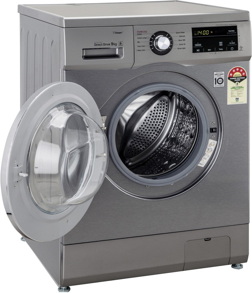 LG 9 kg With Smart Diagnosis Fully Automatic Front Load Washing Machine with In-built Heater Grey, Silver - FHM1409BDP