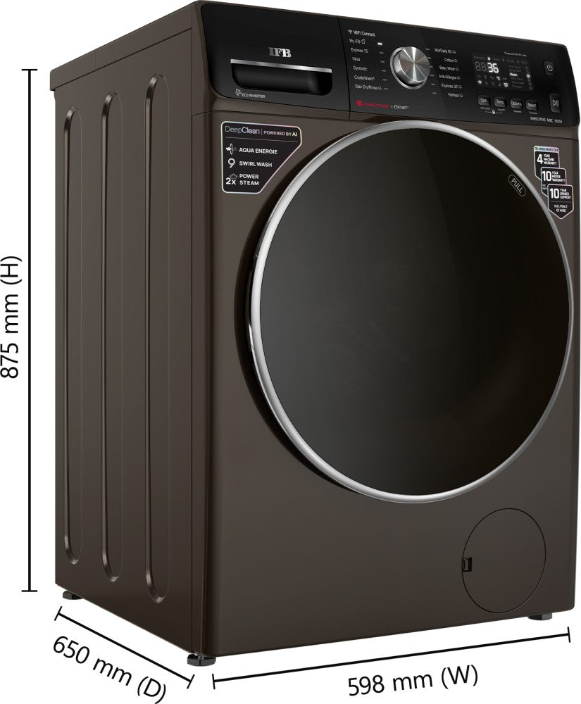 IFB 9 kg 5 Star Eco Inverter Oxyjet Technology 2X Power Steam with Wi-Fi 4 years Comprehensive Warranty Fully Automatic Front Load Washing Machine with In-built Heater Brown - Executive MXC 9014