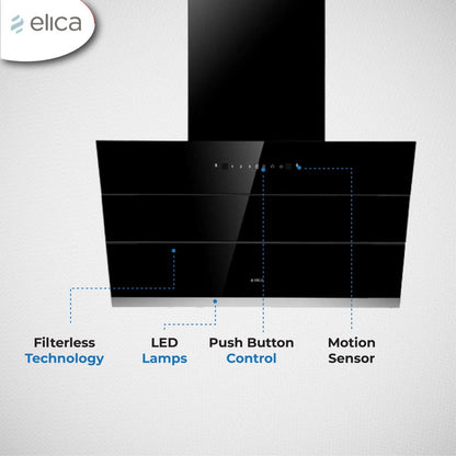 Elica EFL 901 HAC VMS ऑटो क्लीन वॉल माउंटिंग चिमनी - काला 1200 CMH