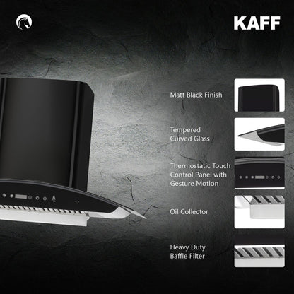 Kaff RIO LX BF DHC 90 Auto Clean Wall Mounted Chimney - Black 1150 CMH