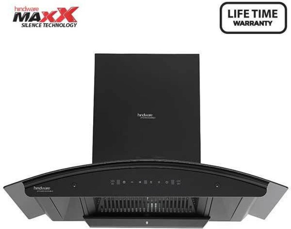 Hindware ZINNIA BLK 90 MaxX SILENCE CHIMNEY Touch Control with motion sensor and Lifetime Warranty# Auto Clean Wall Mounted Chimney - black 1300 CMH