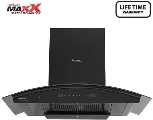 Hindware ZINNIA BLK 90 MaxX SILENCE CHIMNEY Touch Control with motion sensor and Lifetime Warranty# Auto Clean Wall Mounted Chimney - black 1300 CMH