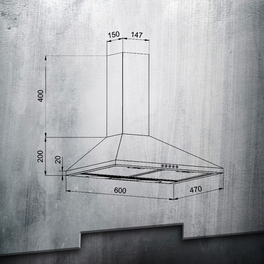 Kaff META 60 CM Wall Mounted Chimney - STEEL 925 m³/h