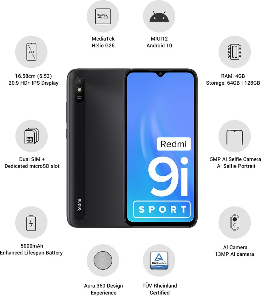 Redmi 9i स्पोर्ट (कार्बन ब्लैक, 64 जीबी) - 4 जीबी रैम