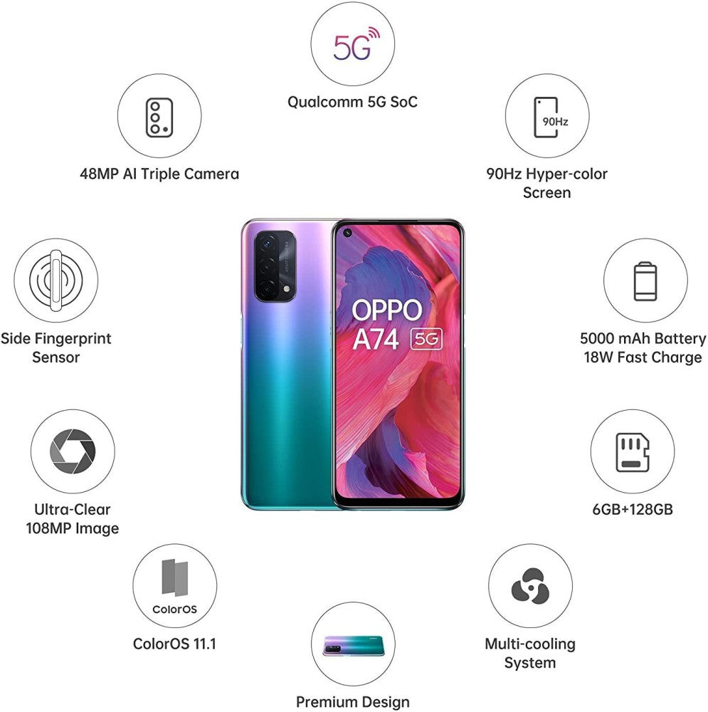 OPPO A74 5G (Fantastic Purple, 128 GB) - 6 GB RAM