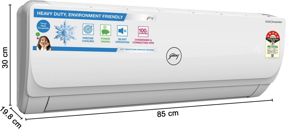 Godrej 1 Ton 5 Star Split Inverter AC  - White - AC 1T GIC 12GTC5-WSA, Copper Condenser