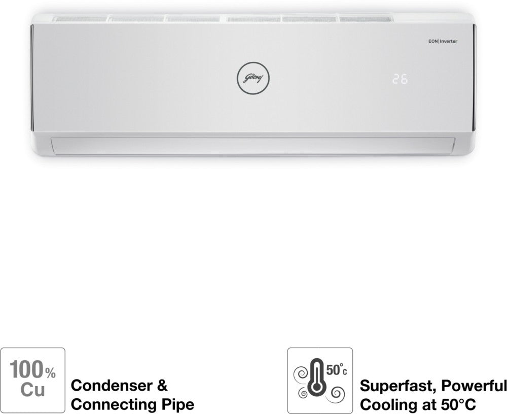 Godrej 1 Ton 3 Star Split Inverter AC  - White - AC 1T GIC 12YTC3-WTA, Copper Condenser