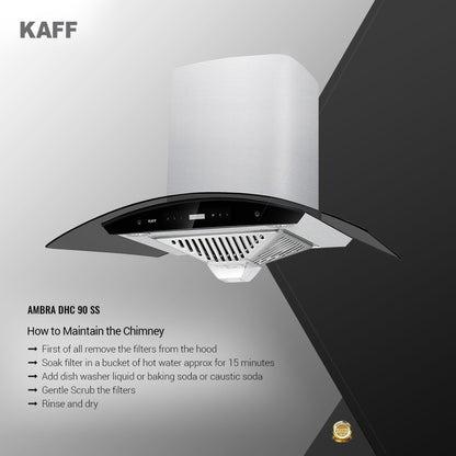 Kaff Ambra DHC 90 SS Auto Clean Wall Mounted Chimney - Stainless Steel 1180 CMH