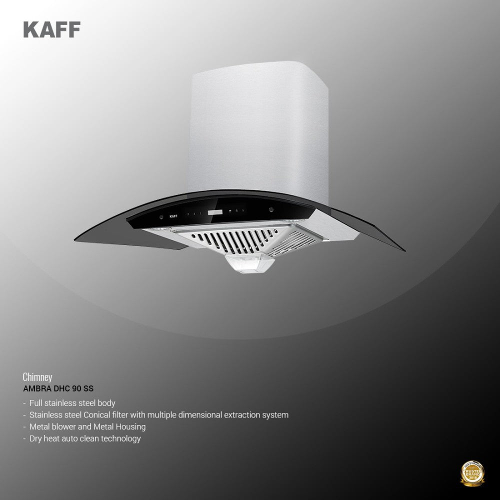 Kaff Ambra DHC 90 SS Auto Clean Wall Mounted Chimney - Stainless Steel 1180 CMH