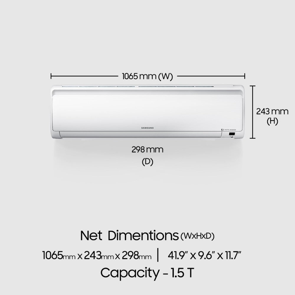 SAMSUNG 1.5 Ton 3 Star Split Inverter AC  - White - AR18NV3PAWK, Aluminium Condenser