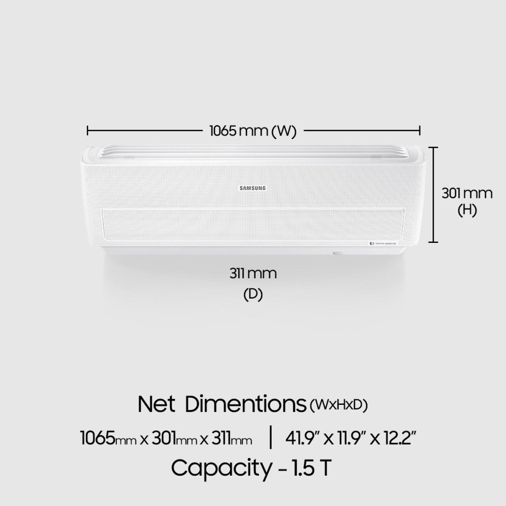 SAMSUNG 1.5 Ton 3 Star Split Inverter AC  - White - AR18NV3XEWKNNA/AR18NV3XEWKXNA, Alloy Condenser