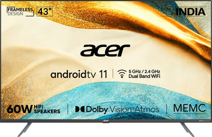 Acer 109 cm (43 inch) Ultra HD (4K) LED Smart Android TV with Android 11, Dolby Vision-Atmos, 60W HiFi Speakers - AR43AR2851UDPRO