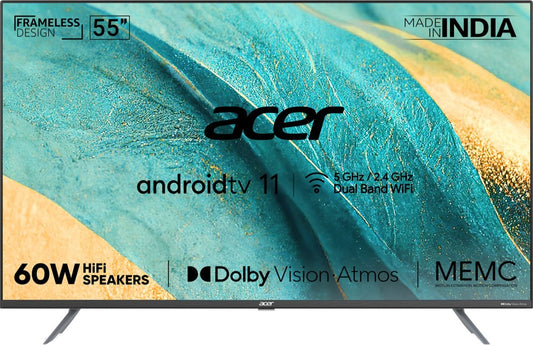 Acer 139 cm (55 inch) Ultra HD (4K) LED Smart Android TV with Android 11, Dolby Vision-Atmos, 60W HiFi Speakers - AR55AR2851UDPRO