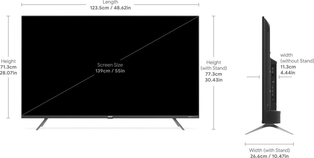 एसर 139 सेमी (55 इंच) अल्ट्रा एचडी (4K) एलईडी स्मार्ट एंड्रॉइड टीवी एंड्रॉइड 11 के साथ, डॉल्बी विजन-एटमॉस, 60W HiFi स्पीकर - AR55AR2851UDPRO