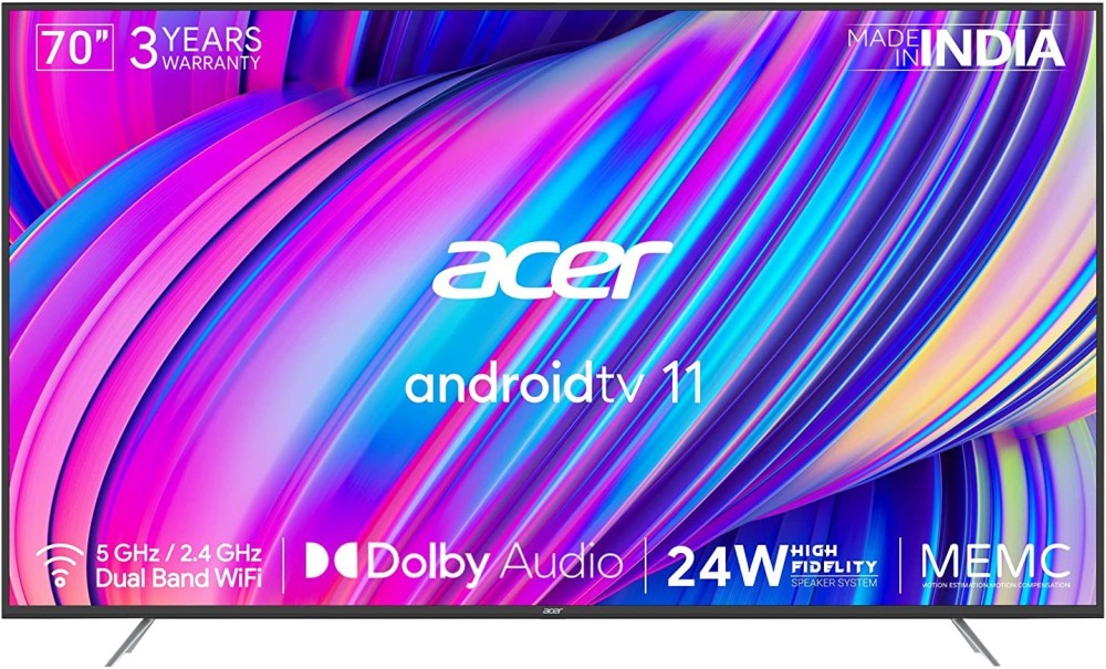 Acer XL Series 178 cm (70 inch) Ultra HD (4K) LED Smart Android TV with Android 11, 24W Dolby Audio, MEMC - AR70AR2851UD
