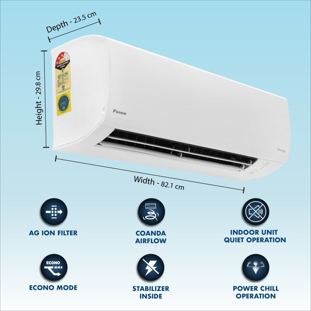 Daikin 1 Ton 3 Star Split Inverter with PM 2.5 Filter AC with PM 2.5 Filter  - White - ATKL35TV16WC, Copper Condenser