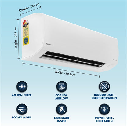 Daikin 1.8 Ton 3 Star Split Inverter with AG Ion Filter AC  - White - ATKL60TV16U/RKL60TV16U/C, Copper Condenser