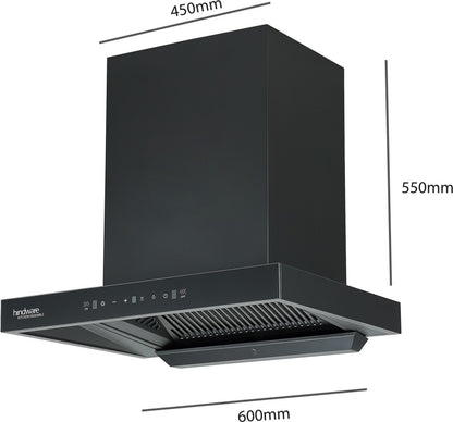 Hindware अटलांटा 60 साइलेंस ऑटो क्लीन शक्तिशाली सक्शन क्षमता के साथ, मोशन सेंसर दीवार पर लगने वाली चिमनी - काला 1350 CMH