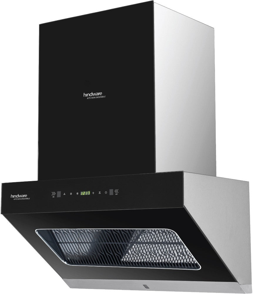 Hindware Octavia 60 Auto Clean Wall Mounted Chimney - Black and Inox 1350 CMH