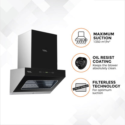 Hindware Octavia 60 Auto Clean Wall Mounted Chimney - Black and Inox 1350 CMH